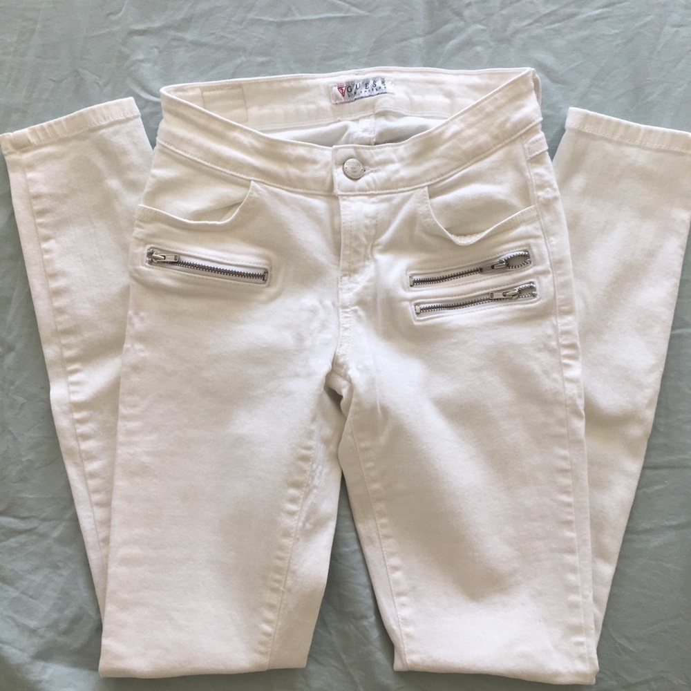 GUESS white Moto jeans